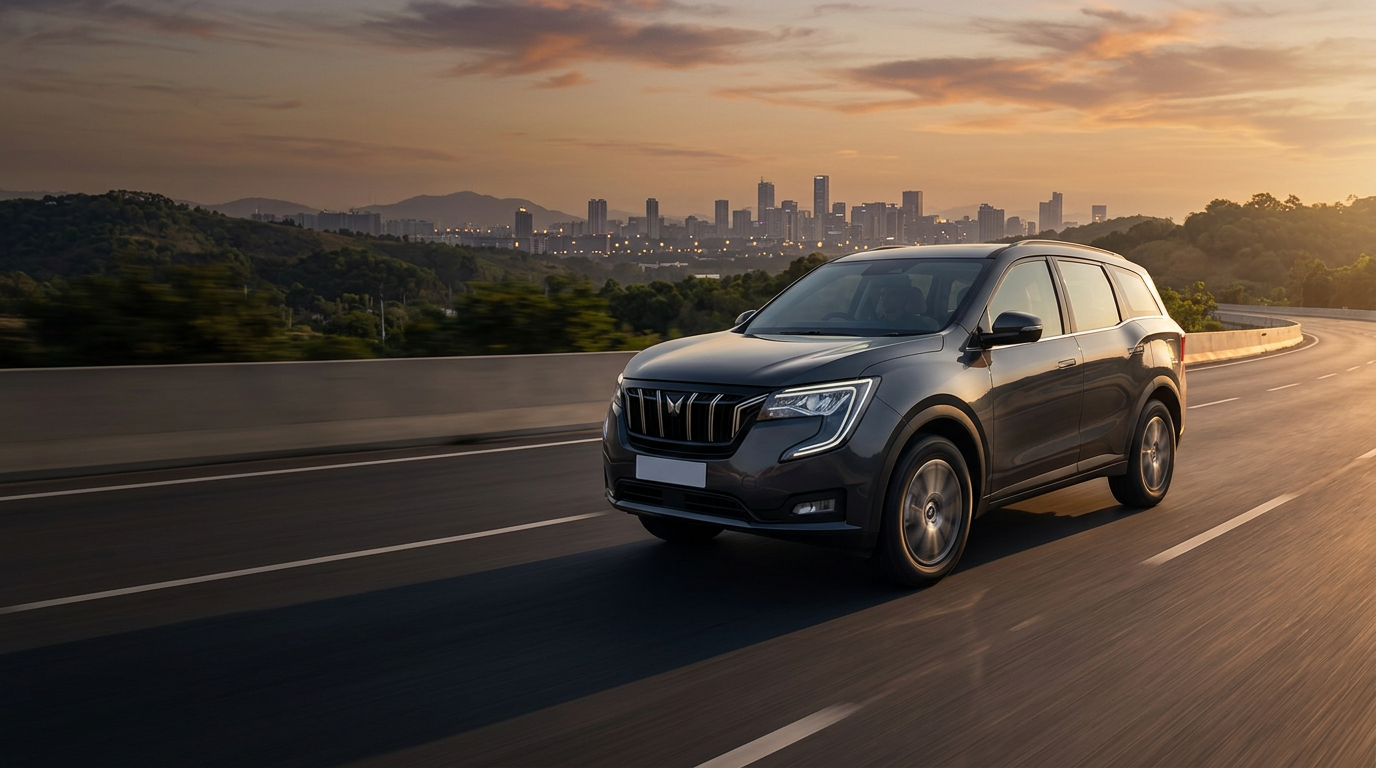 Premium SUV on a road at golden hour